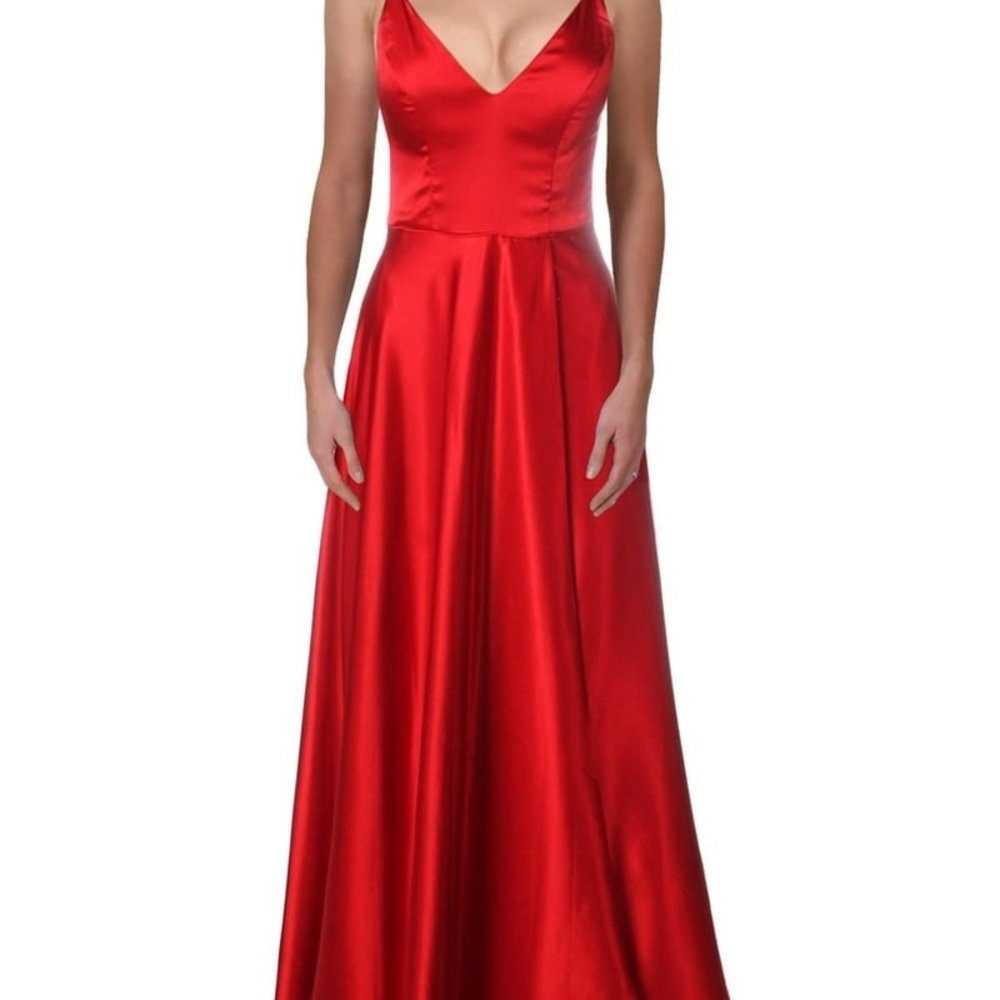 Sequin Hearts Vibrant Red Satin Prom Dress